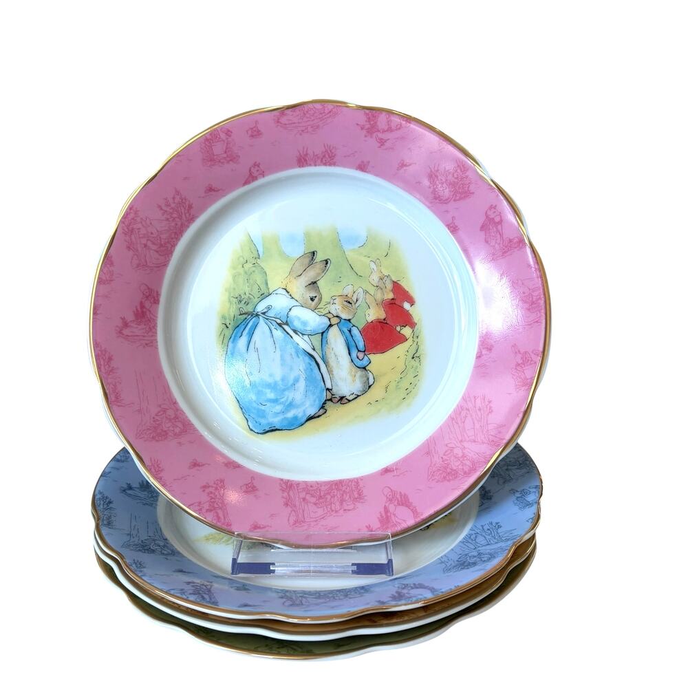 4 Beatrix Potter Peter Rabbit Easter Salad Plates 8in Porcelain Pop of Color New